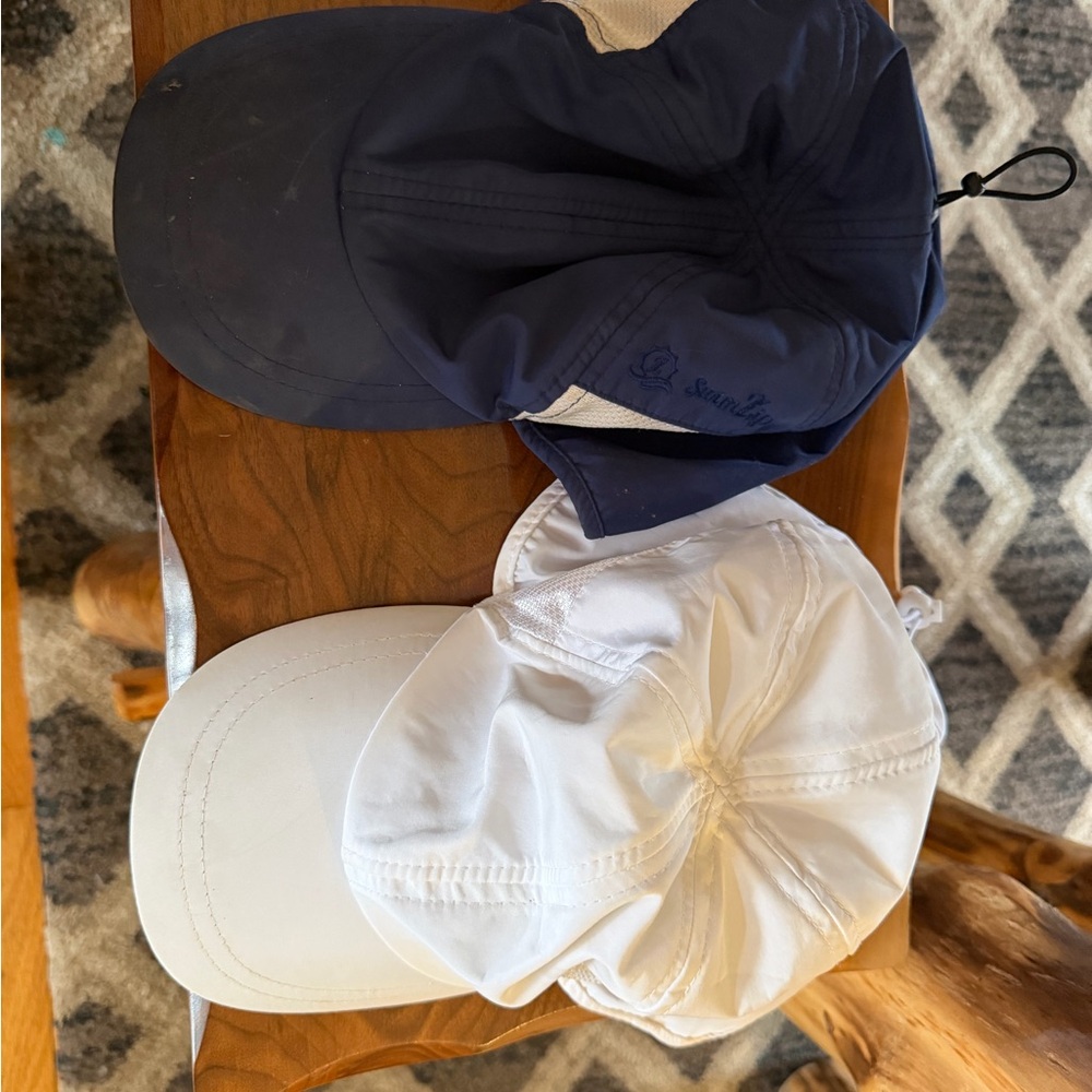 Swim Zip SPF Toddler Hats - Navy and White Caps Set Adjustable